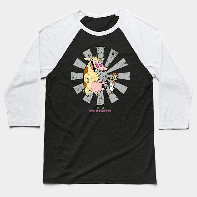 Cow And Chicken Retro Japanese Baseball T-Shirt by box2boxxi